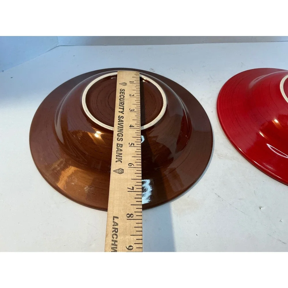Tag Pasta Bowls Set of 2 Red Brown Wide Rim Stoneware 9 Inch Casual Dining